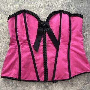 Torrid Corset Hot Pink Black Lined Size 44 Lace Up Back, Side Fastened